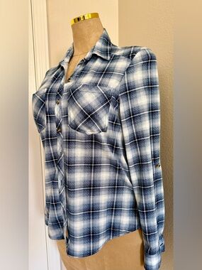 Blue White Plaid Button-Up Shirt